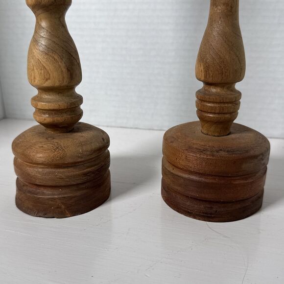 Vintage Handmade Wooden Spindle Candle Holders - Picture 9 of 10